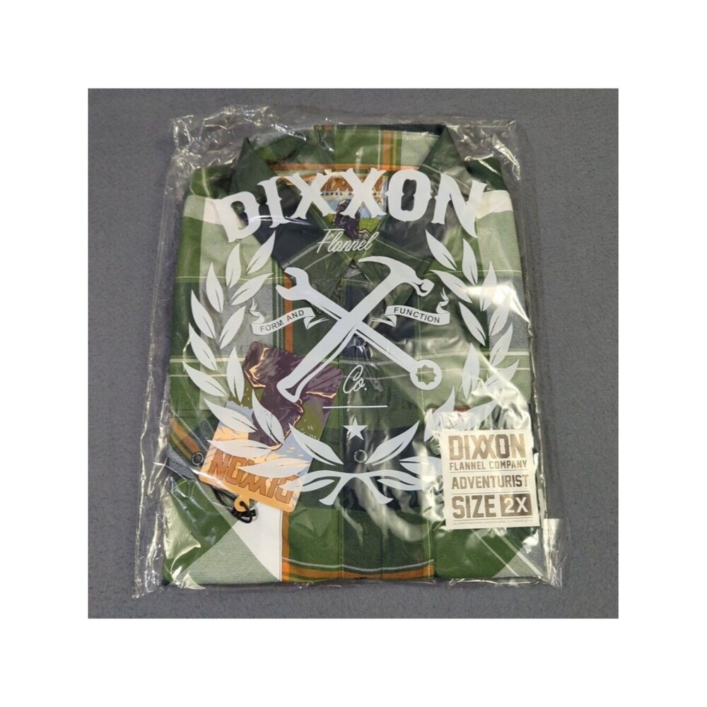 Dixxon Flannel Shirt Men's 2X Green Plaid Adventurist Flannel Button Long Sleeve